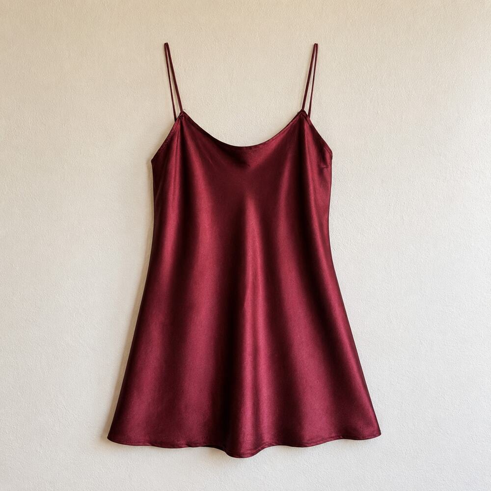 Contempo Casuals Burgundy Satin Slip Dress Spaghetti Strap Mini 90s Vintage S
